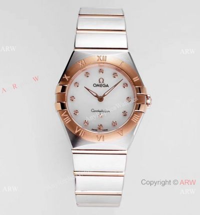 AF Factory Swiss Copy Omega Constellation 28mm Quartz Watch 2-Tone Rose Gold